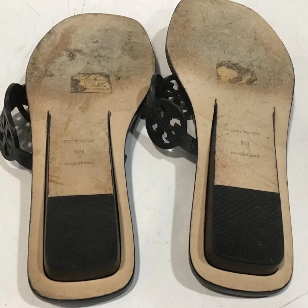 Women’s Tory Burch Tiny Miller Black Cutout Thong Sandals Size 9M